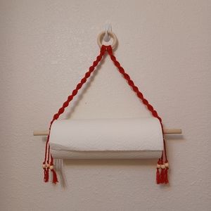 Macrame Red Christmas Kitchen Paper   Towel and Toilet Paper Holder